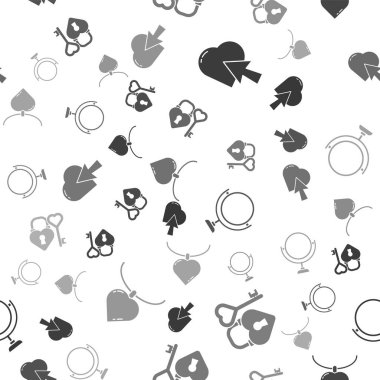 Kalp ve imleç tıkırtısını ayarla, Kale ve anahtar kalp şeklinde, yuvarlak makyaj aynası ve kalp şeklindeki kolye pürüzsüz desenli. Vektör.