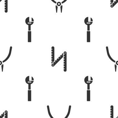 Pense aracını, katlama cetvelini ve ayarlanabilir anahtarı pürüzsüz desene ayarla. Vektör.