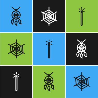 Tüylü Rüya Avcısı, Sihirli değnek ve Örümcek Ağı ikonu. Vektör.