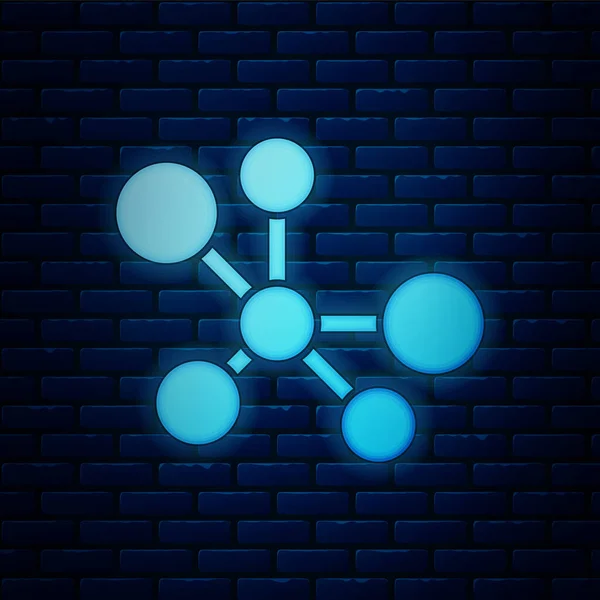 Parlayan neon molekül simgesi tuğla duvar arka planında izole edilmiş. Kimya moleküllerinin yapısı, fen öğretmenlerinin yenilikçi eğitim posteri. Vektör.