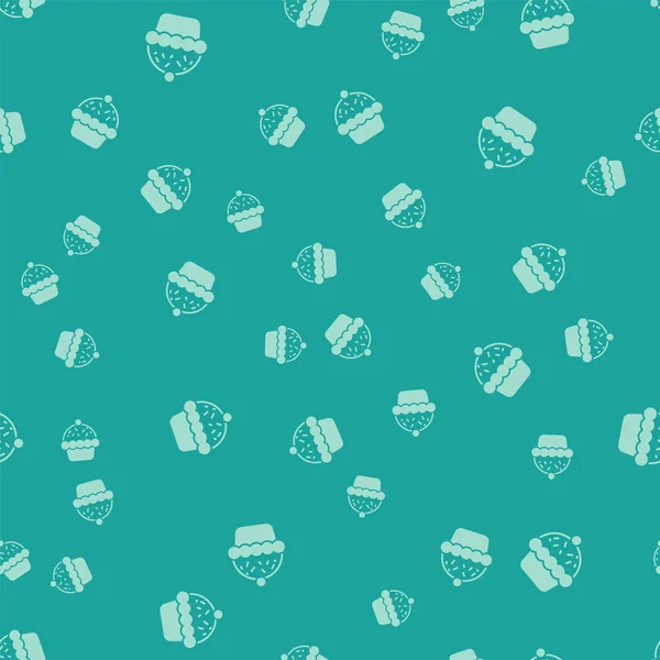 Yeşil Cupcake simgesi yeşil arkaplanda izole edilmiş kusursuz desen. Vektör.