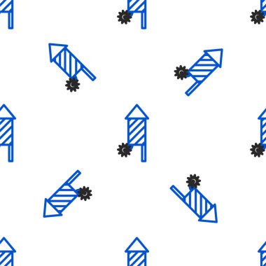 Firework çizgi roket ikonu beyaz arka planda kusursuz desen izole etti. Eğlence partisi anlayışı. Patlayıcı havai fişek sembolü. Renkli taslak konsepti. Vektör.