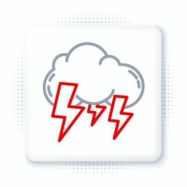 Hat Storm simgesi beyaz arkaplanda izole edildi. Bulut ve şimşek işareti. Fırtınanın hava durumu ikonu. Renkli taslak konsepti. Vektör.