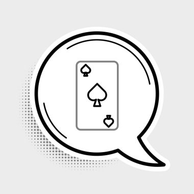 Gri arkaplanda izole edilmiş maça sembollü oyun kartı. Kumarhane kumarı. Renkli taslak konsepti. Vektör.