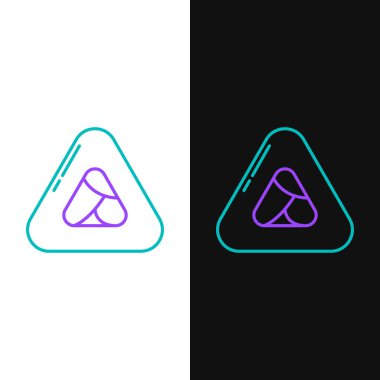 Suşi çizgisi simgesi beyaz ve siyah arkaplanda izole edildi. Geleneksel Japon yemekleri. Renkli taslak konsepti. Vektör.