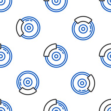 Caliper simgesi olan çizgi araba fren diski beyaz arka planda izole edilmiş. Renkli taslak konsepti. Vektör.