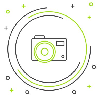 Çizgi fotoğraf makinesi simgesi beyaz arkaplanda izole edildi. Fotoğraf makinesi simgesi. Renkli taslak konsepti. Vektör.