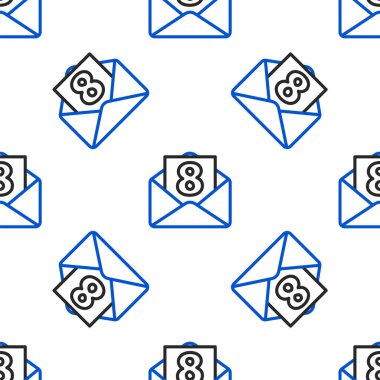 8 Mart ikonuna sahip çizgi zarfı beyaz arkaplanda izole edilmiş pürüzsüz desen. Mesaj aşkım. Aşk ve romantizm mektubu. Uluslararası Mutlu Kadınlar Günü. Renkli taslak konsepti. Vektör.