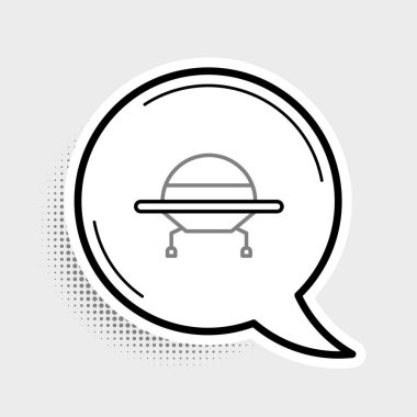 UFO uçan uzay gemisi simgesi gri arkaplanda izole edildi. Uçan daire. Uzaylı uzay gemisi. Gelecekteki bilinmeyen uçan nesne. Renkli taslak konsepti. Vektör.