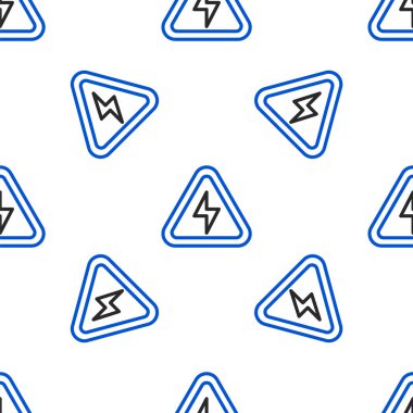 Hat Yüksek voltaj simgesi beyaz arkaplanda izole edilmiş pürüzsüz desen. Tehlike sembolü. Üçgendeki ok. Uyarı simgesi. Renkli taslak konsepti. Vektör.