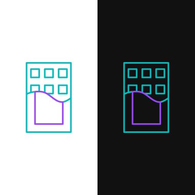 Çikolata çizgisi simgesi beyaz ve siyah arkaplanda izole edilmiş. Renkli taslak konsepti. Vektör.