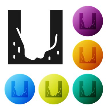 Kara Mezarlık, beyaz arka planda izole edilmiş mezar çukuru simgesi kazdı. Simgeleri renk daire düğmelerine ayarla. Vektör.