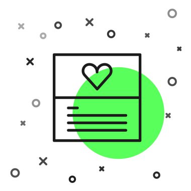 Siyah çizgi tebrik kartı simgesi beyaz arkaplanda izole edildi. Kutlama için davetiye ya da tebrik kartı şablonu. Vektör.