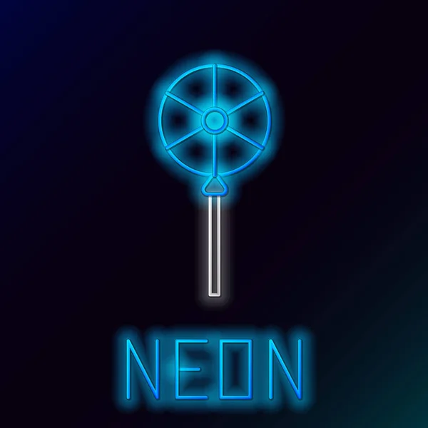 Glödande Neon Linje Lollipop Ikon Isolerad Svart Bakgrund Mat Läcker — Stock vektor