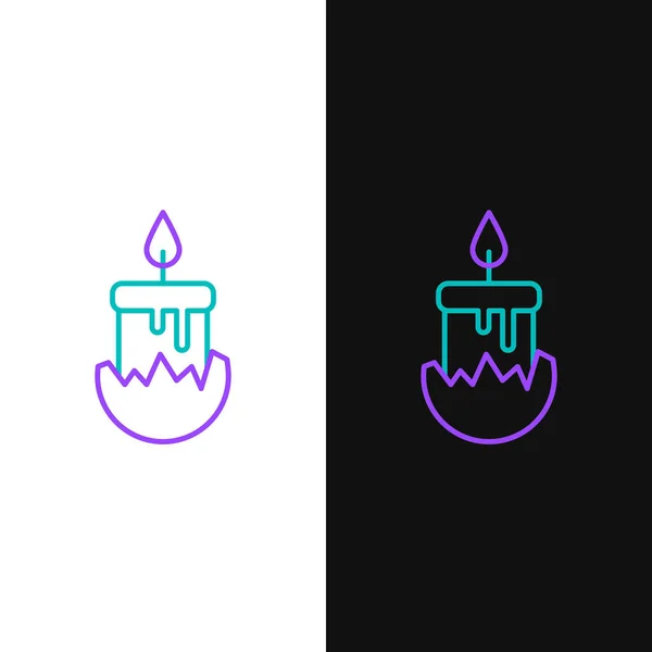 Line Burning Candle Candlestick Icon Isolated White Black Background Cylindrical — Stock Vector