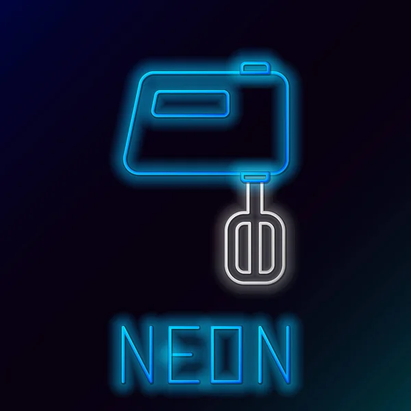 Ragyogó Neon Vonal Elektromos Keverő Ikon Elszigetelt Fekete Háttérrel Konyhai — Stock Vector