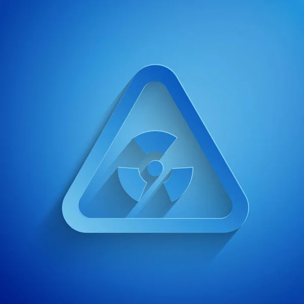 Papírvágás Háromszög Jel Sugárzás Szimbólum Elszigetelt Kék Alapon Papírművészeti Stílus — Stock Vector