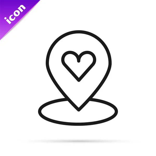 Línea Negra Puntero Mapa Con Icono Corazón Aislado Sobre Fondo — Vector de stock