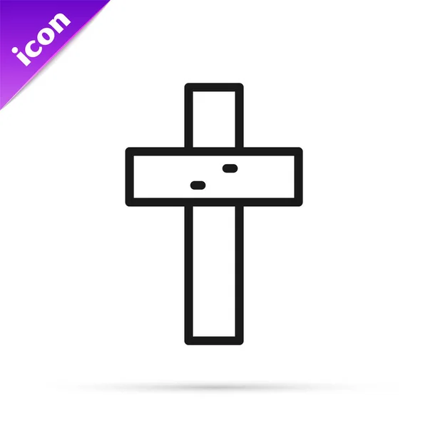 Icono Cruz Cristiana Línea Negra Aislado Sobre Fondo Blanco Cruz — Vector de stock