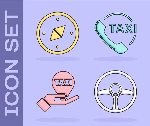 Establecer Volante Brújula Mano Mapa Puntero Con Taxi Taxi Icono — Vector de stock