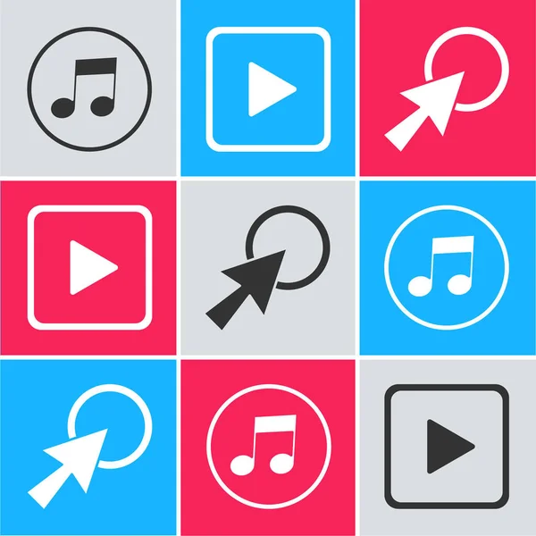 Set Music Note Tone Play Square Arrow Cursor Icon Vector — Stock Vector