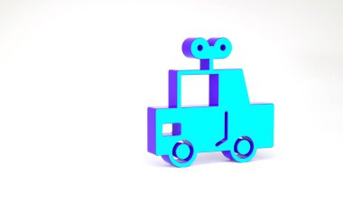 Turkuaz oyuncak araba simgesi beyaz arkaplanda izole edildi. Minimalizm kavramı. 3d illüstrasyon 3B canlandırma
