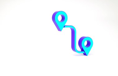 Turkuaz Yol konumu simgesi beyaz arkaplanda izole edildi. Harita işaretçisi işareti. Yol ya da yol kavramı. GPS navigatörü. Minimalizm kavramı. 3d illüstrasyon 3B canlandırma