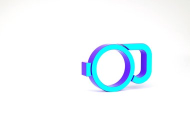 Turkuaz geri çekilebilir ip tasması ve beyaz arkaplanda karabina simgesi var. Evcil köpek liderliği. Açık hava yürüyüşü için hayvan aksesuarı. Minimalizm kavramı. 3d illüstrasyon 3B canlandırma