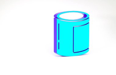 Turkuaz konserve yiyecek ikonu beyaz arka planda izole edildi. Hayvanlar için yiyecek. Evcil hayvan yiyeceği kutusu. Minimalizm kavramı. 3d illüstrasyon 3B canlandırma