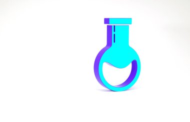 Turkuaz test tüpü ve matara - beyaz arkaplanda izole edilmiş kimyasal laboratuvar ikonu. Laboratuvar cam levhası. Minimalizm kavramı. 3d illüstrasyon 3B canlandırma