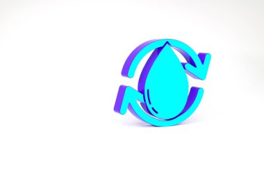 Turkuaz yağ bırakma simgesi beyaz arkaplanda izole edildi. Minimalizm kavramı. 3d illüstrasyon 3B canlandırma