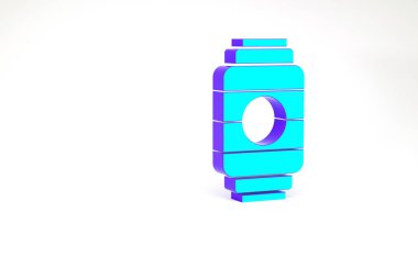 Turkuaz Japon kağıt fener ikonu beyaz arka planda izole edildi. Minimalizm kavramı. 3d illüstrasyon 3B canlandırma