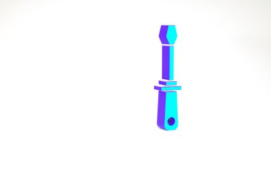 Turkuaz tornavida simgesi beyaz arkaplanda izole edildi. Servis aracı sembolü. Minimalizm kavramı. 3d illüstrasyon 3B canlandırma