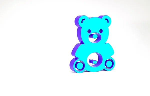Turquesa Teddy urso brinquedo ícone de pelúcia isolado no fundo branco. Conceito de minimalismo. 3D ilustração 3D render — Fotografia de Stock