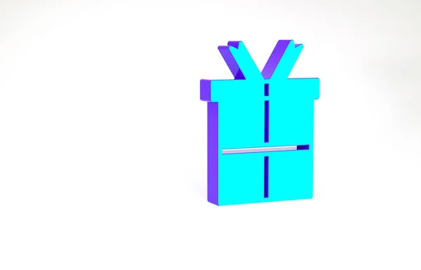 Icono de caja de regalo turquesa aislado sobre fondo blanco. Feliz Cumpleaños. Concepto minimalista. 3D ilustración 3D render — Foto de Stock