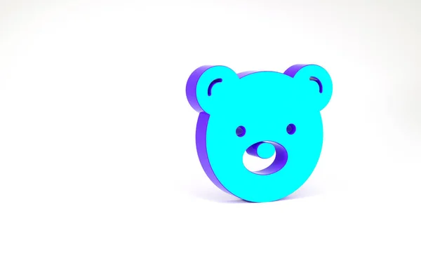 Бирюзовый плюшевый значок плюшевой игрушки Тедди изолирован на белом фоне. Концепция минимализма. 3D-рендеринг — стоковое фото