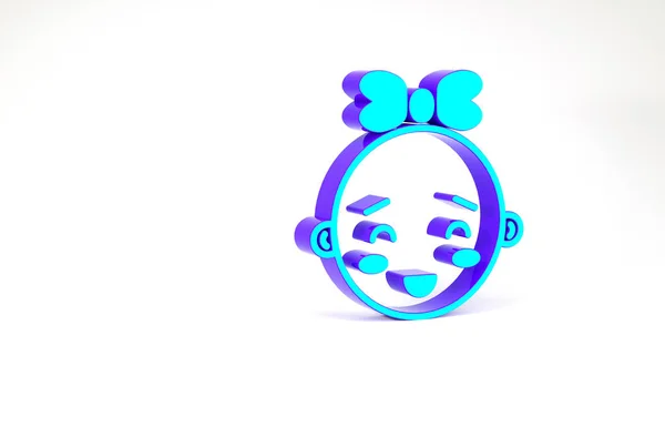 Ícone de cabeça de menina turquesa feliz isolado no fundo branco. Cara de menina. Conceito de minimalismo. 3D ilustração 3D render — Fotografia de Stock