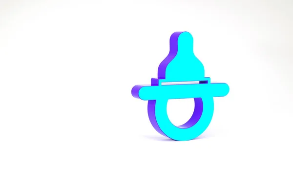 Turkoois Baby dummy fopspeen pictogram geïsoleerd op witte achtergrond. Speelgoed van een kind. Minimalisme concept. 3d illustratie 3D renderen — Stockfoto