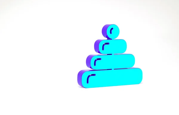Бірюзовий пірамідальний іграшковий значок ізольований на білому тлі. Концепція мінімалізму. 3D ілюстрація 3D рендеринга — стокове фото
