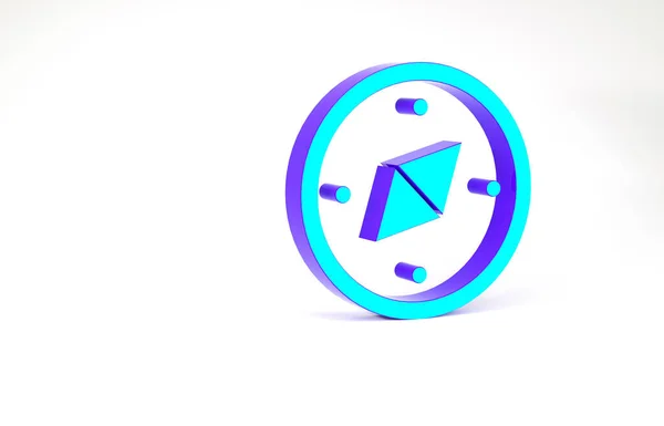 Tyrkysová ikona Kompas izolovaná na bílém pozadí. Windrose navigační symbol. Znamení větrné růže. Minimalismus. 3D ilustrace 3D vykreslení — Stock fotografie