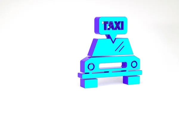 Turquoise Taxi samochód ikona izolowana na białym tle. Koncepcja minimalizmu. Ilustracja 3D 3D renderowania — Zdjęcie stockowe