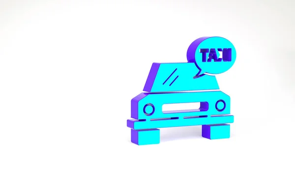 Türkises Taxi-Auto-Symbol isoliert auf weißem Hintergrund. Minimalismus-Konzept. 3D Illustration 3D Renderer — Stockfoto
