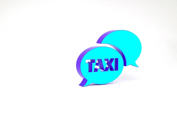 Turquoise Taxi call telephone service icon isolated on white background. Speech bubble symbol. Taxi for smartphone. Minimalism concept. 3d illustration 3D render — Stock Photo, Image