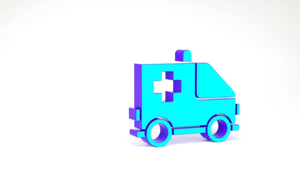 Ambulância turquesa e ícone de carro de emergência isolado no fundo branco. Evacuação médica do veículo de ambulância. Conceito de minimalismo. 3D ilustração 3D render — Fotografia de Stock