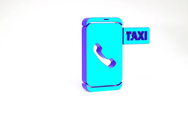 Ікона телефонного зв'язку Turquoise Taxi ізольована на білому тлі. Таксі для смартфона. Концепція мінімалізму. 3D-рендеринг — стокове фото
