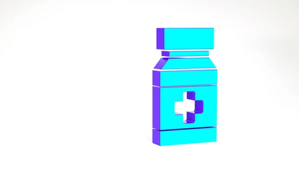 Flacon de médicament pour chien turquoise et icône de pilules isolées sur fond blanc. Conteneur avec pilules. Médicaments sur ordonnance pour animaux. Concept de minimalisme. Illustration 3D rendu 3D — Photo