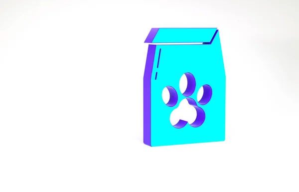 Turkos väska med mat för sällskapsdjur ikon isolerad på vit bakgrund. Mat till djur. Sällskapsdjursfoder. Hund- eller katttassavtryck. Minimalistiskt koncept. 3D-återgivning för 3D — Stockfoto