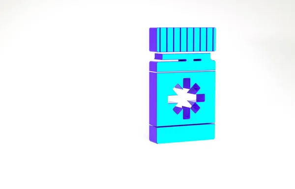 Turquoise Dog medicamento botella y pastillas icono aislado sobre fondo blanco. Contenedor con pastillas. Medicina de prescripción para animales. Concepto minimalista. 3D ilustración 3D render — Foto de Stock