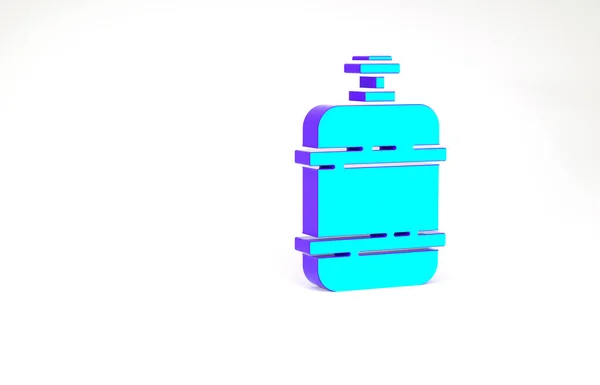 Turkusowa ikona zbiornika gazu Propan odizolowana na białym tle. Ikona łatwopalnego zbiornika paliwa. Koncepcja minimalizmu. Ilustracja 3D 3D renderowania — Zdjęcie stockowe