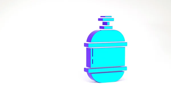 Turkusowa ikona zbiornika gazu Propan odizolowana na białym tle. Ikona łatwopalnego zbiornika paliwa. Koncepcja minimalizmu. Ilustracja 3D 3D renderowania — Zdjęcie stockowe